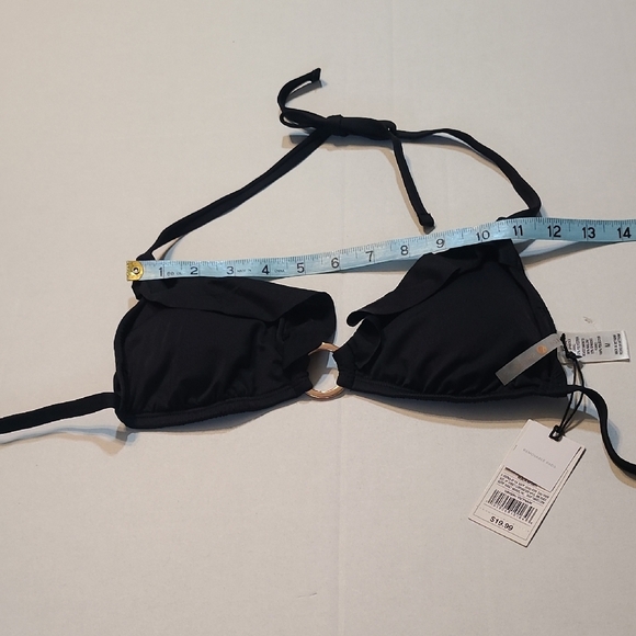 Shade & Shore Womens Black Halter String Bikini Top NWT Medium W/ Ruffle - Picture 5 of 8